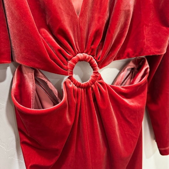 NWT Awaylee X Free People Peekaboo Velvet Jumpsuit Women's 1X Cutout Red Orange - Picture 7 of 16